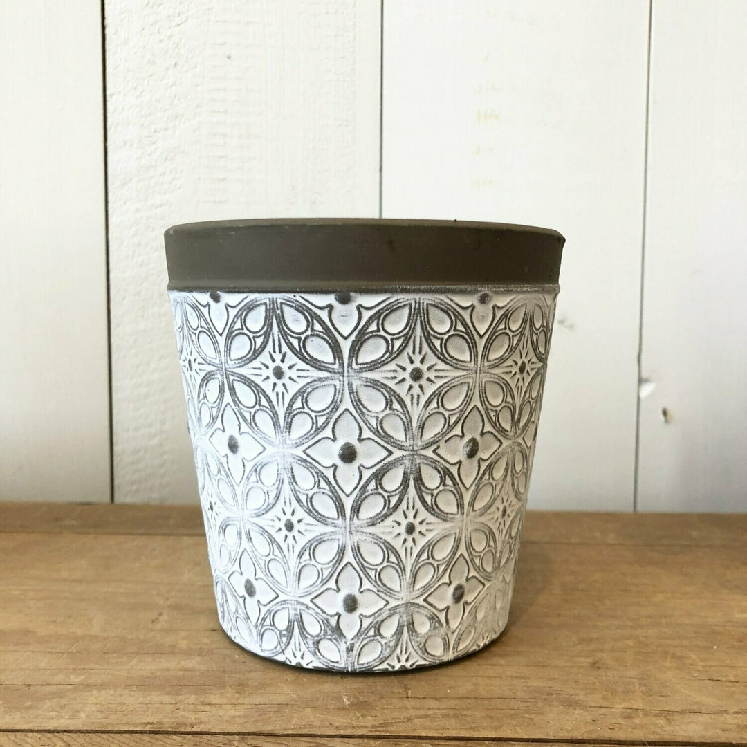 White & Brown Embossed Design Pot
