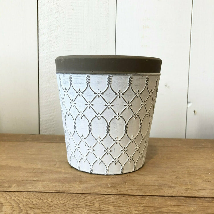 White & Brown Embossed Design Pot