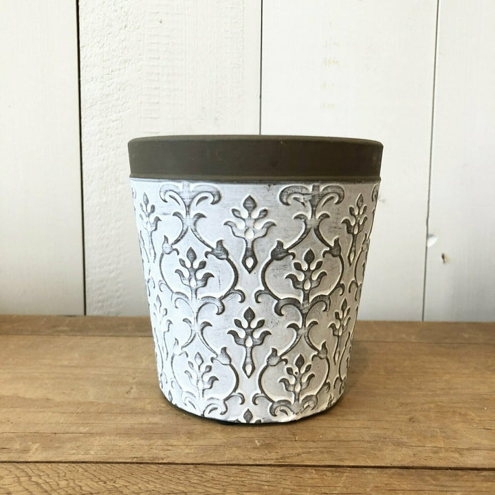 White & Brown Embossed Design Pot