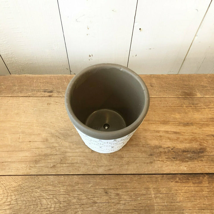 White & Brown Embossed Design Pot