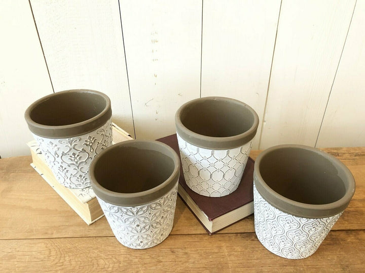 White & Brown Embossed Design Pot
