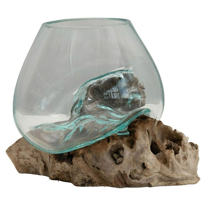 Glass Vase on Wooden Driftwood Base