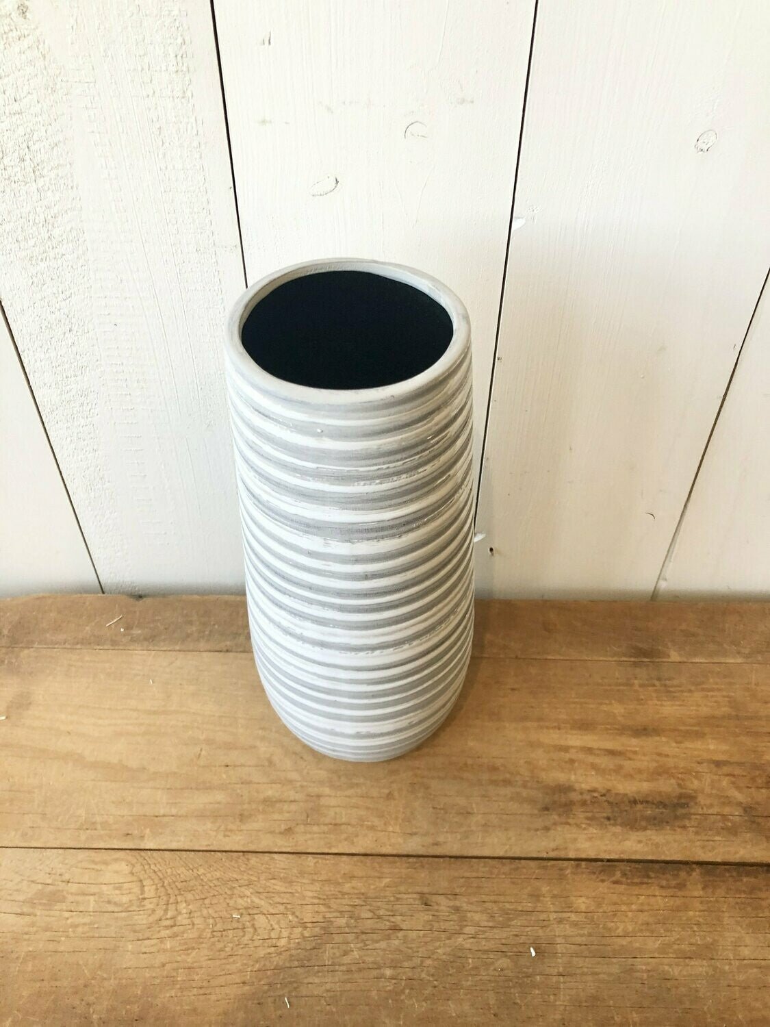 Tall Striped Vase, Grey and White