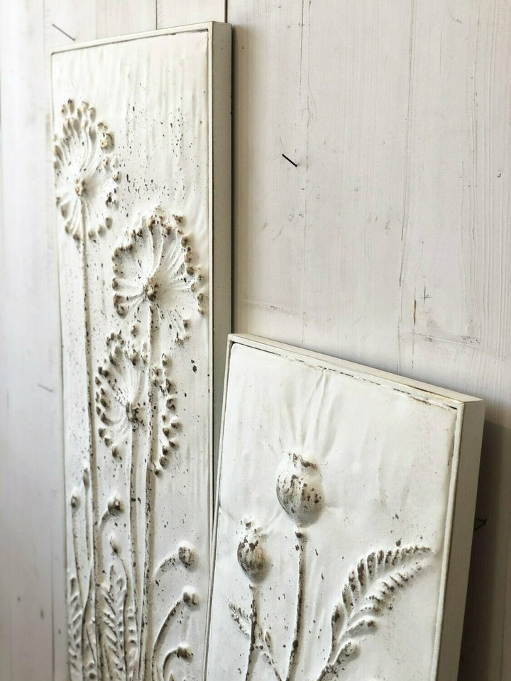 Matte Metal Embossed Flowers Set of 2 Wall Art