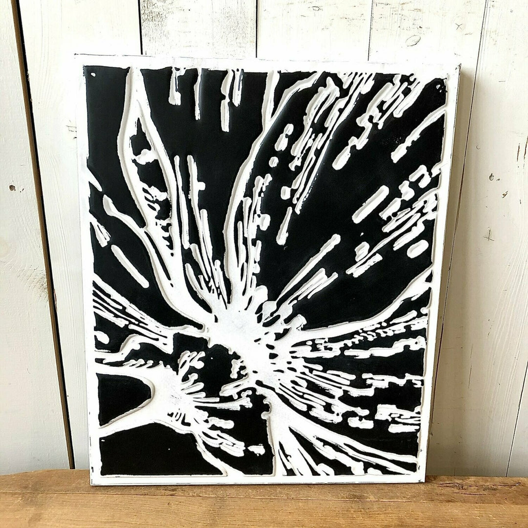 Embossed Black and White Metal Floral Wall Art - 4 Variations