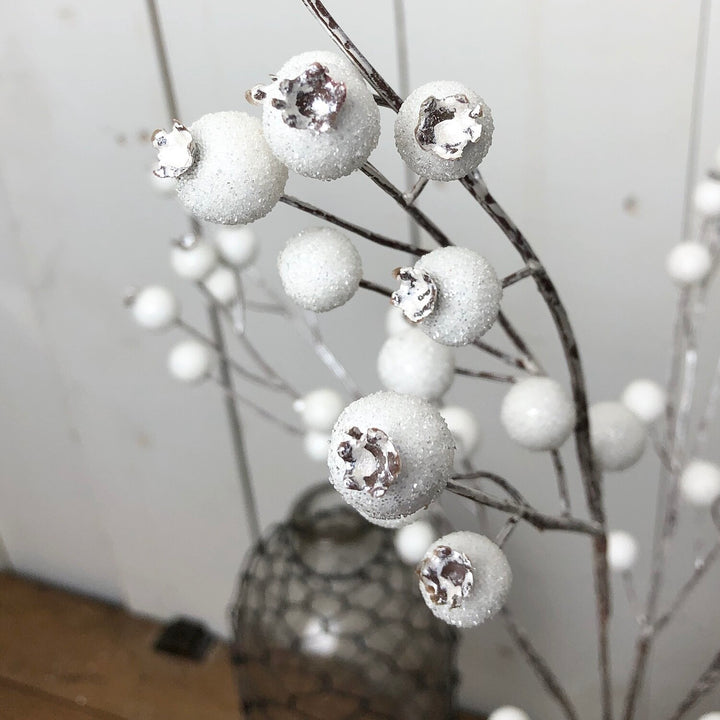 White Glitter Winter Berry Stem