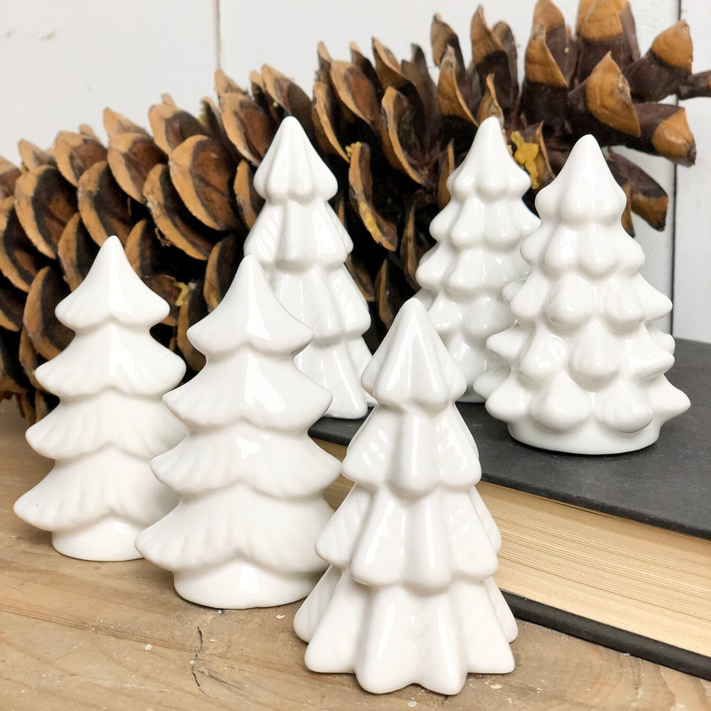 Set of 6 Small White Stoneware Trees