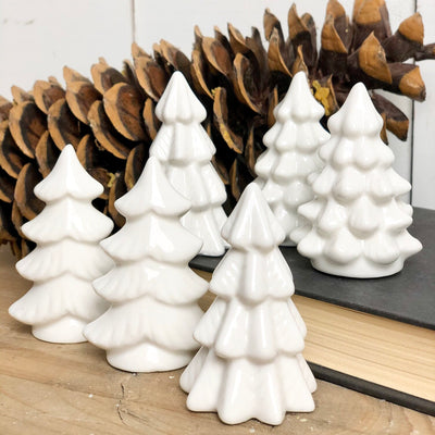 Set of 6 Small White Stoneware Trees