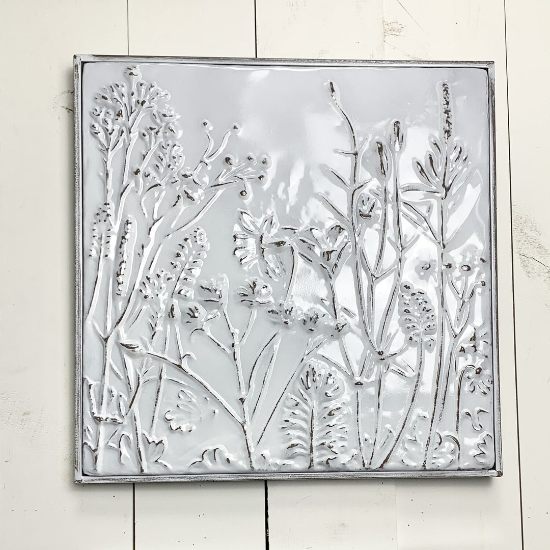 White Enamel Embossed Wild Flower Wall Decor