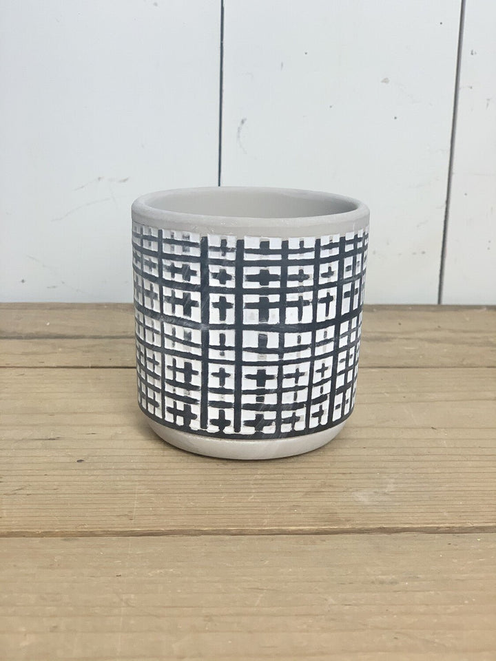 Small Black and White Cement Patterned Pots