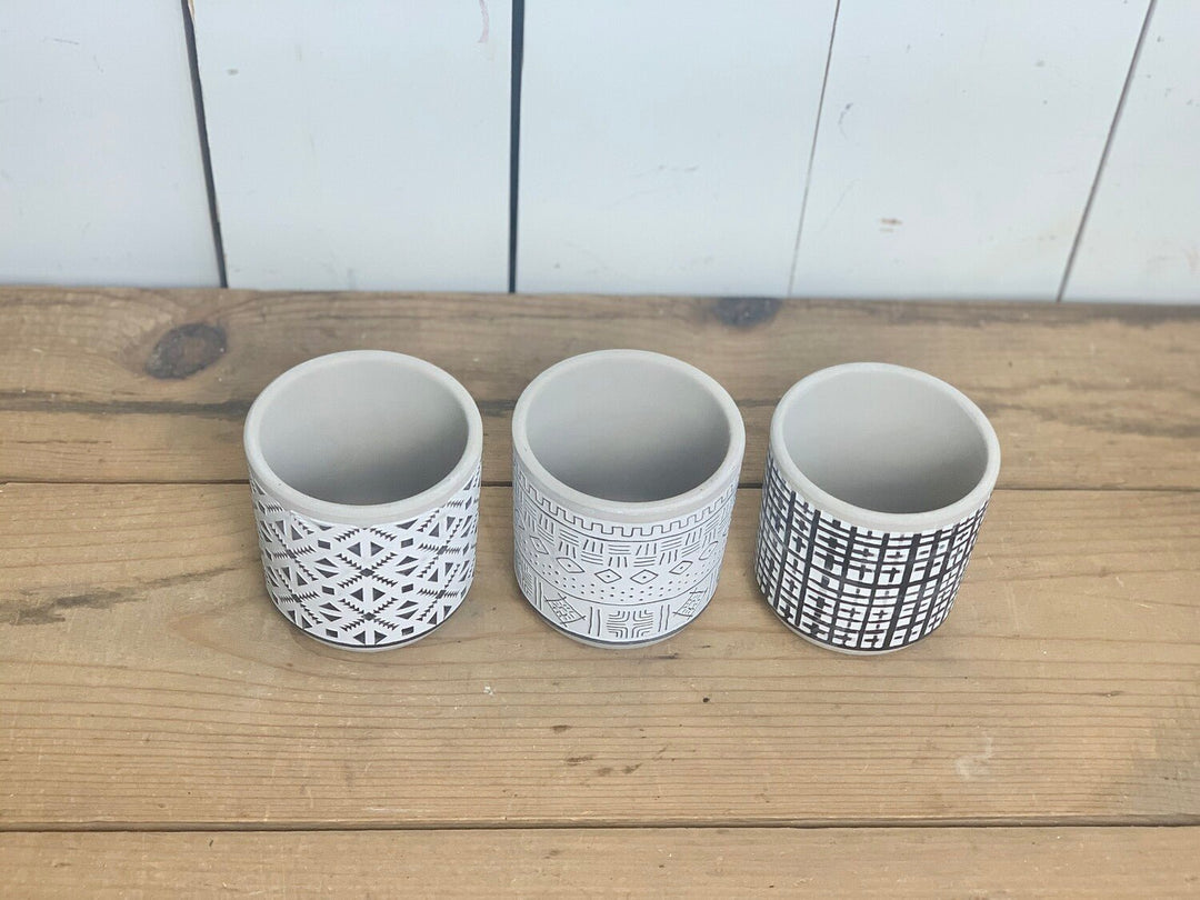 Small Black and White Cement Patterned Pots