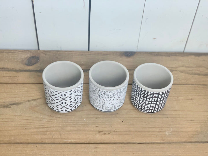 Small Black and White Cement Patterned Pots