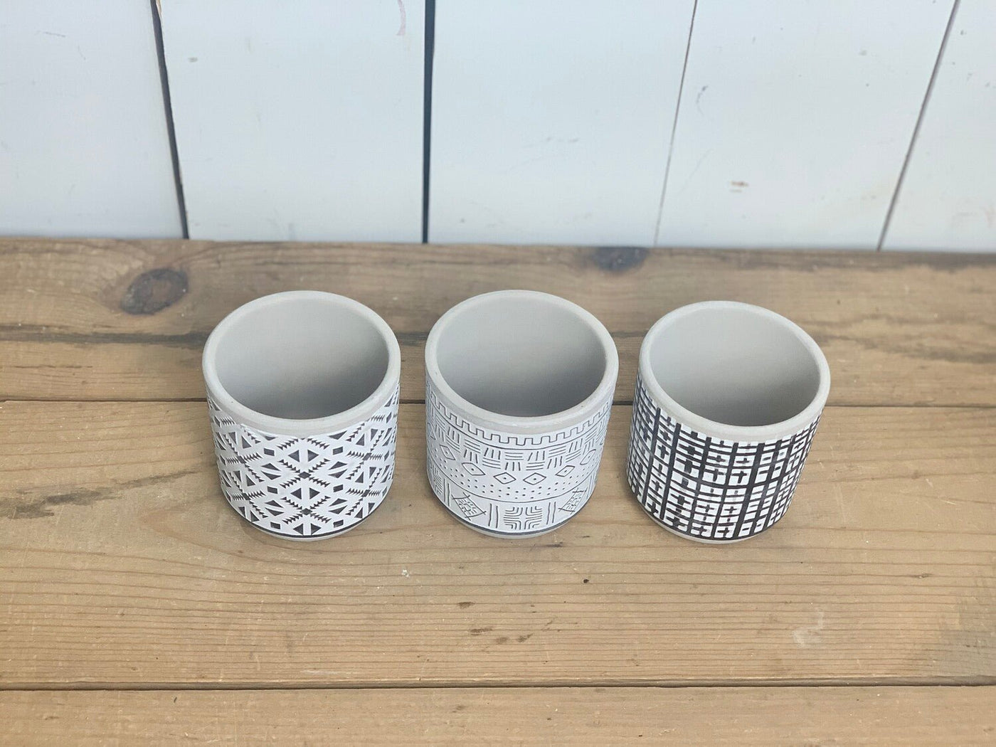 Small Black and White Cement Patterned Pots