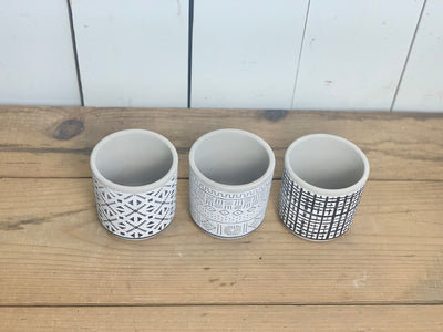Small Black and White Cement Patterned Pots