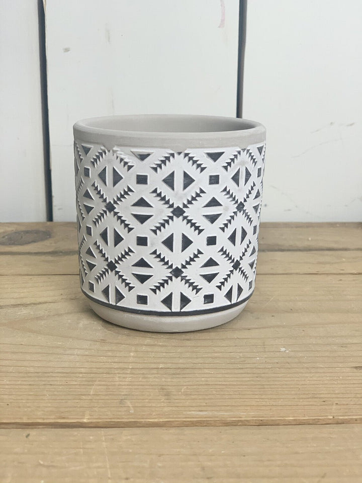 Small Black and White Cement Patterned Pots