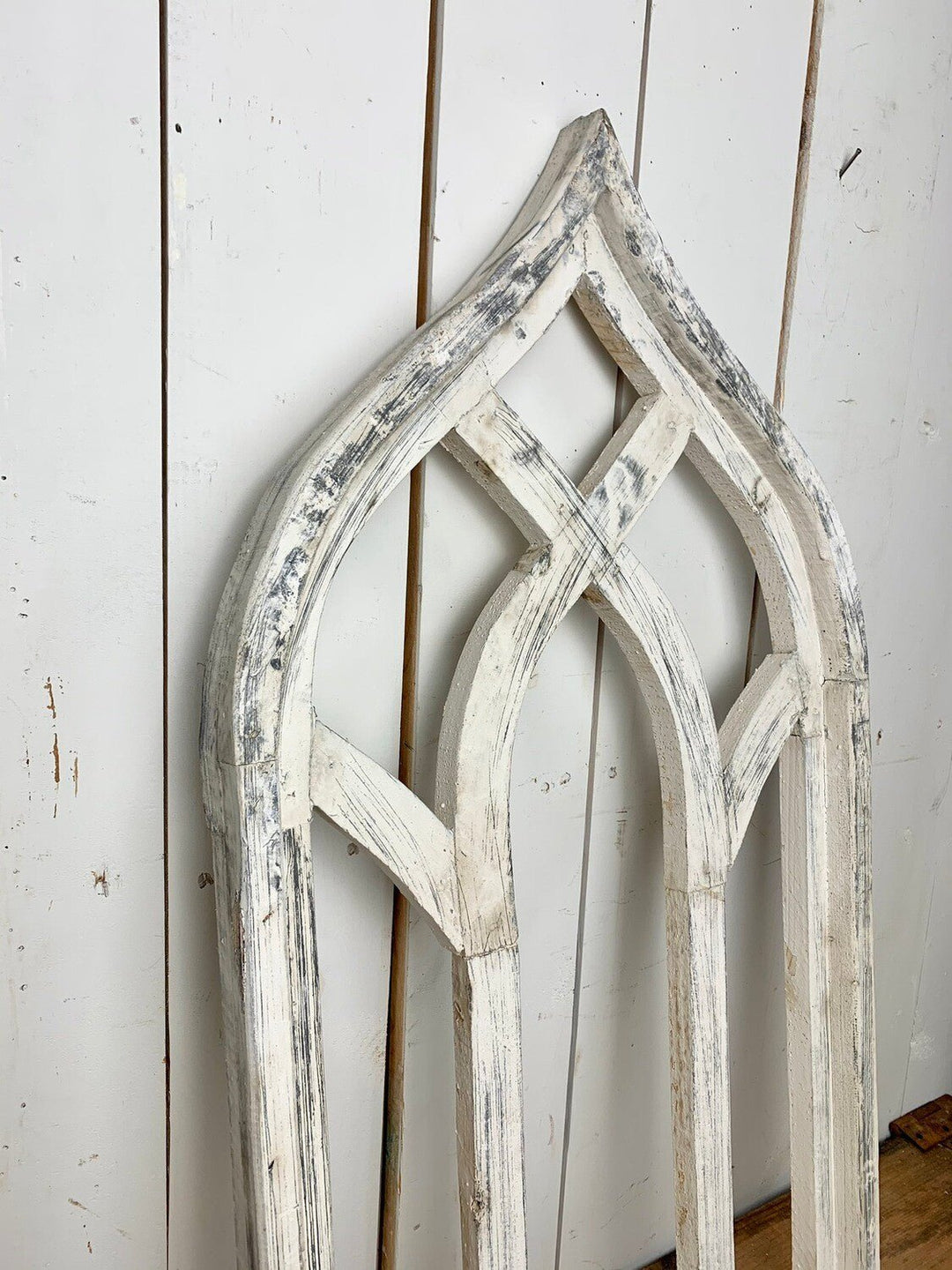 White Distressed Pointed Church Window