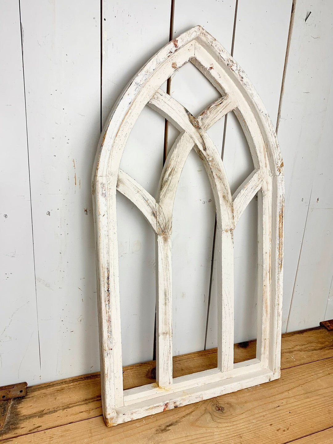 White Distressed Rounded Church Window