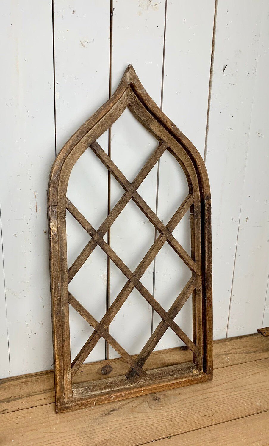 Brown Distressed Criss Cross Church Window