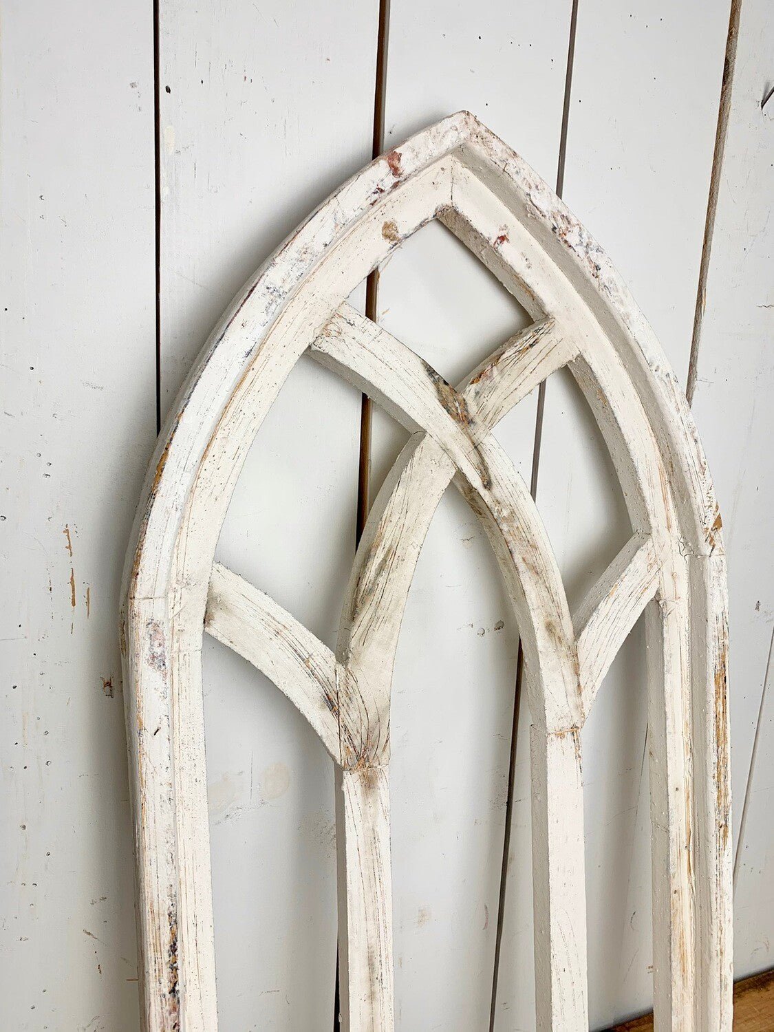 White Distressed Rounded Church Window