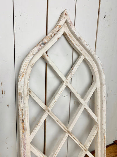 White Distressed Criss Cross Church Window