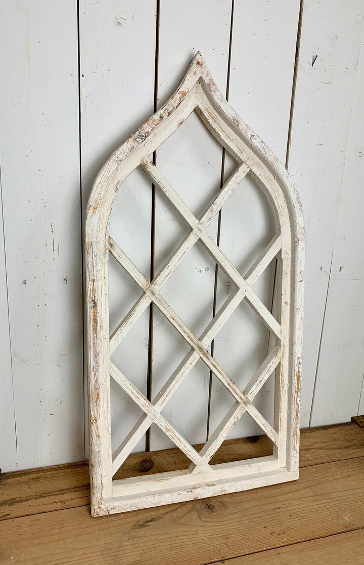 White Distressed Criss Cross Church Window