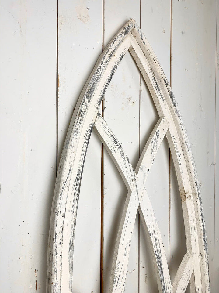 Large White Distressed Pointed Church Window