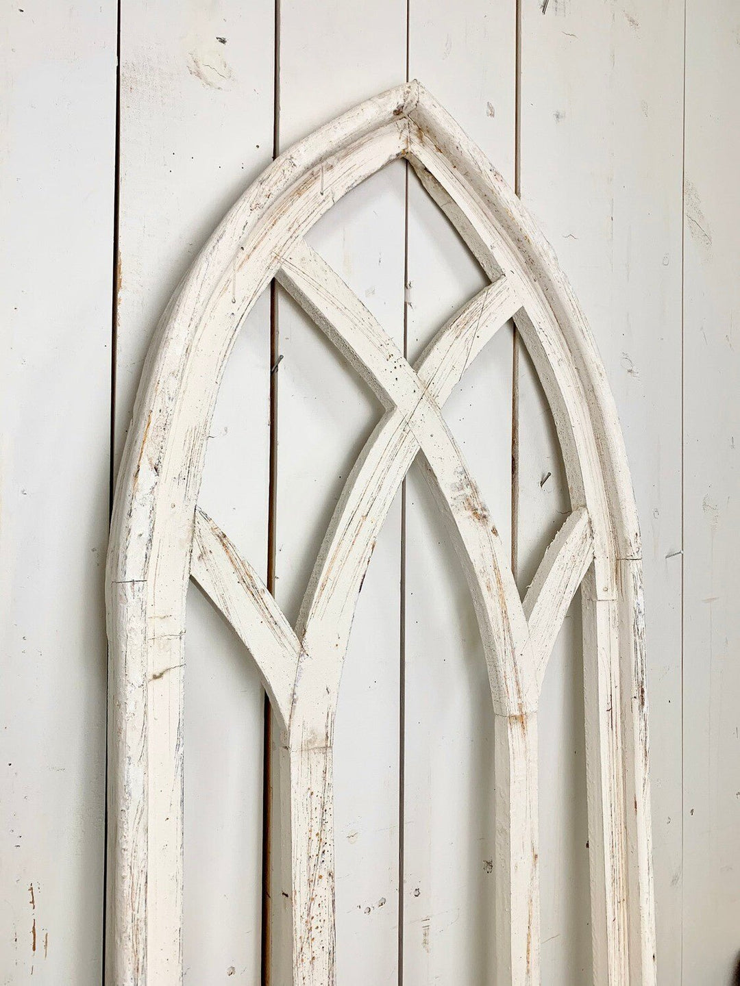 Large White Distressed Rounded Church Window