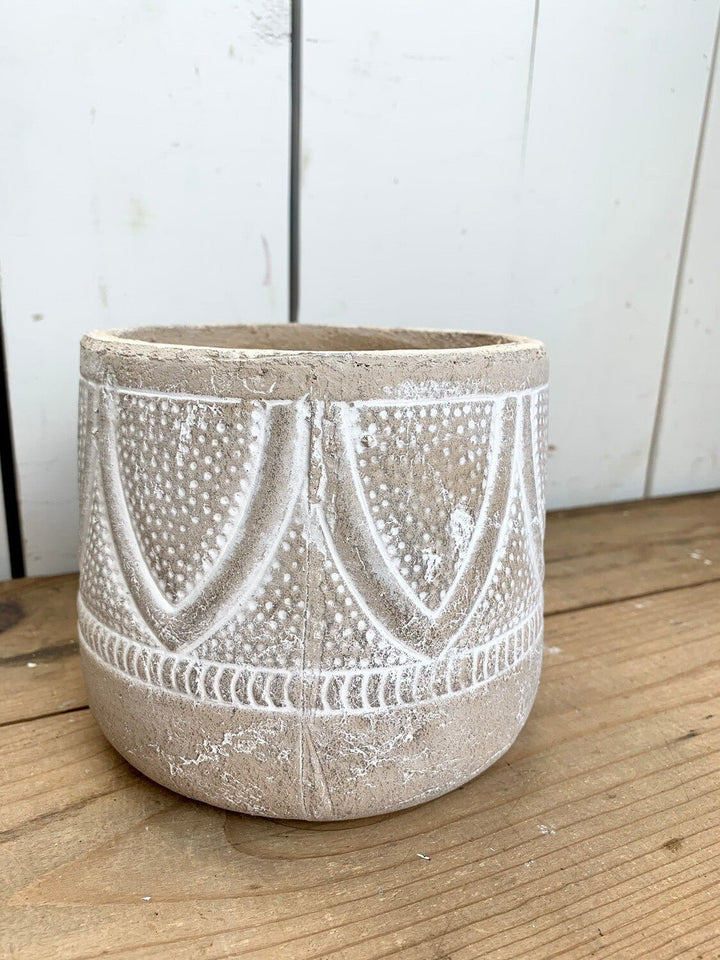 Embossed White Washed Terracotta Pot
