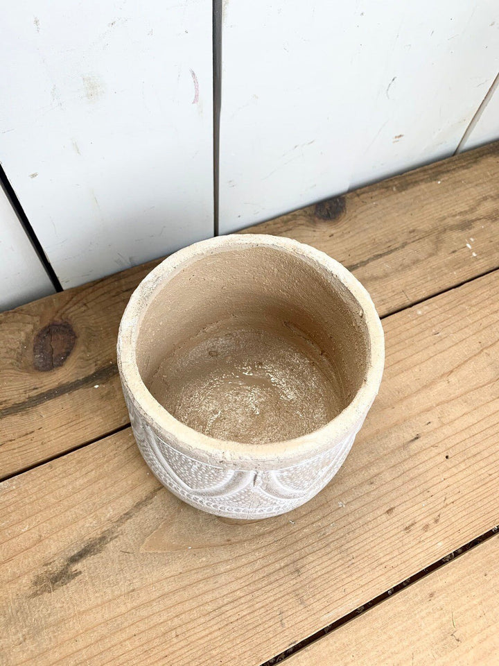 Embossed White Washed Terracotta Pot