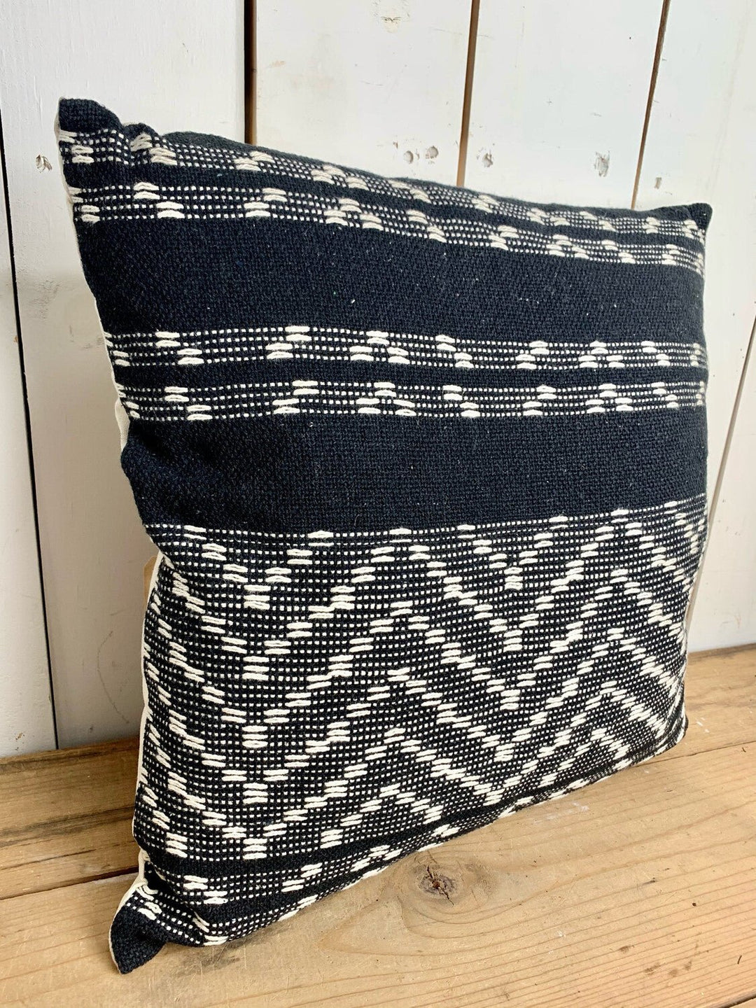 Cotton Black and Cream Woven Pillow