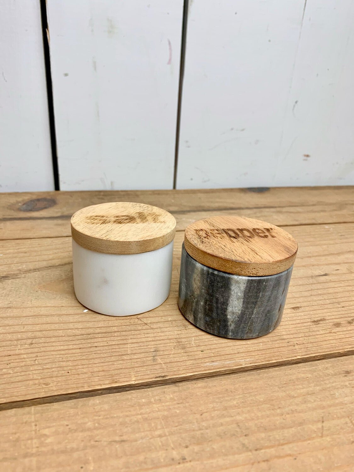 Salt and pepper marble canisters deals