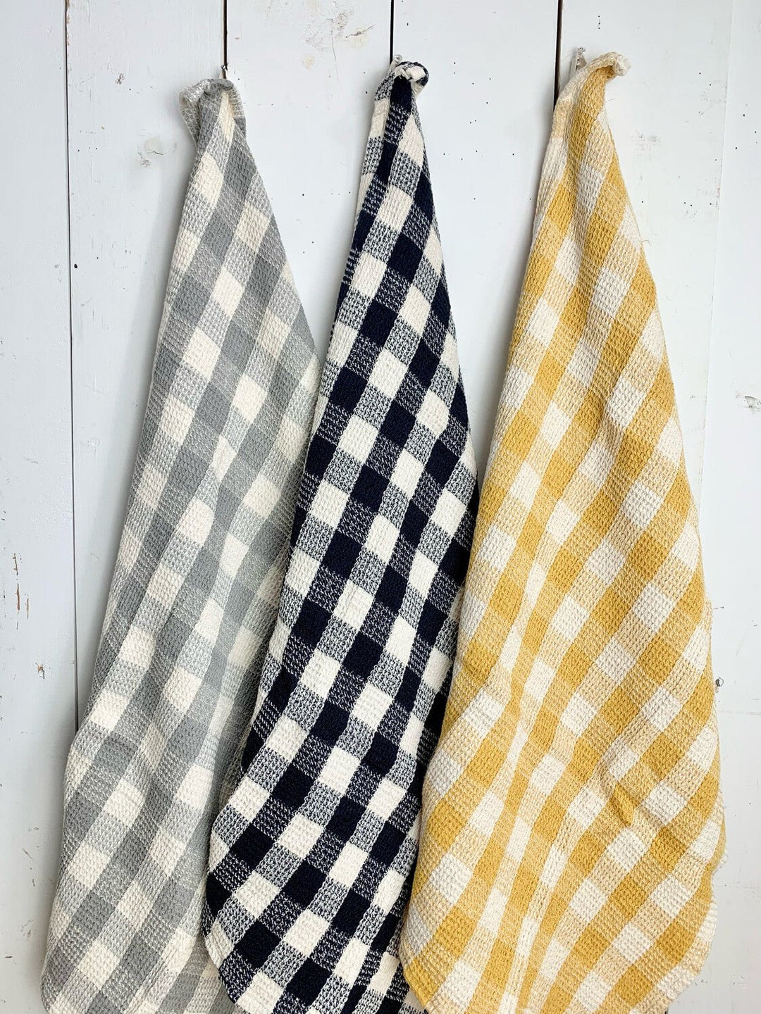 Yellow Grey and Black Waffle Weave Tea Towels - Set of 3