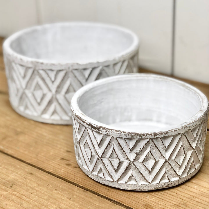 White and Brown Distressed Cement Planters