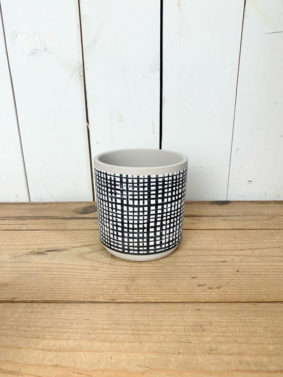 Large Black and White Cement Patterned Pots