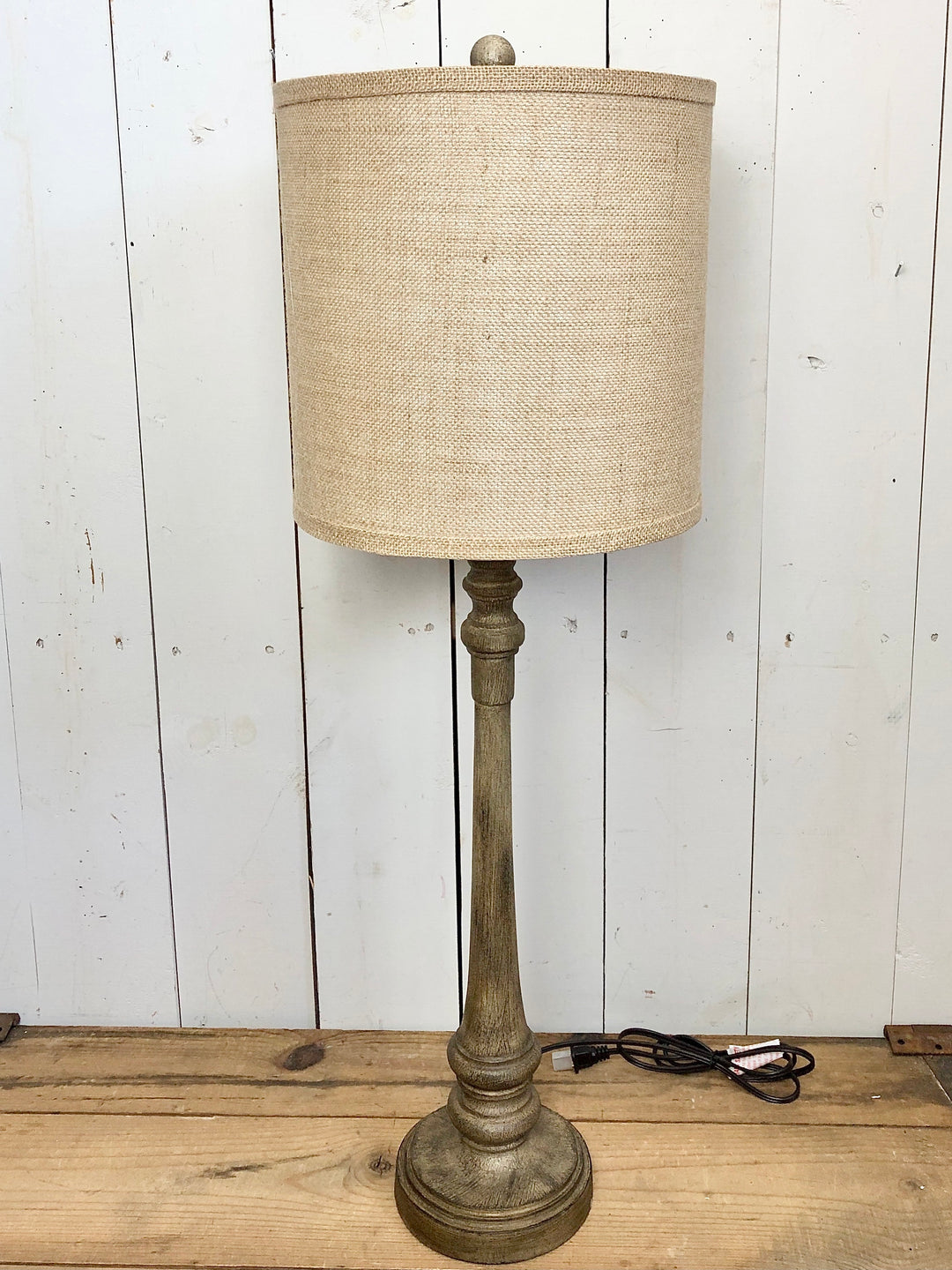 Brown Distressed Lamp with Tan Shade