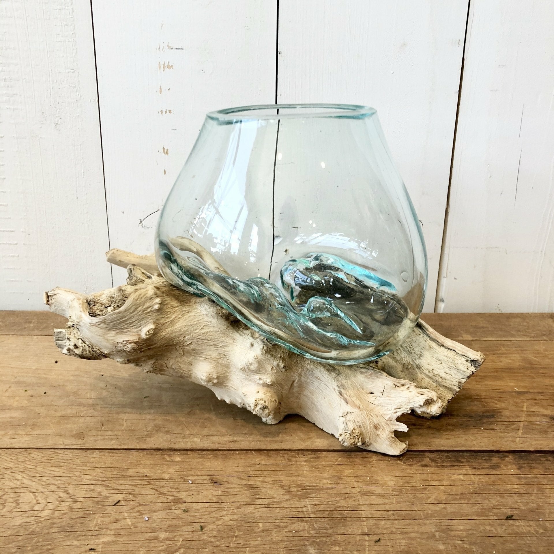 Glass Vase on Wooden Driftwood Base | Prairie in Bloom