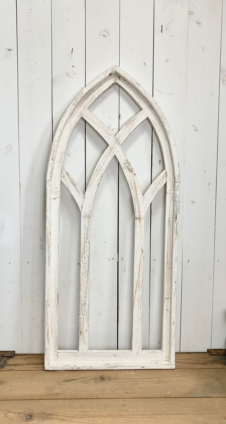 Large White Distressed Rounded Church Window