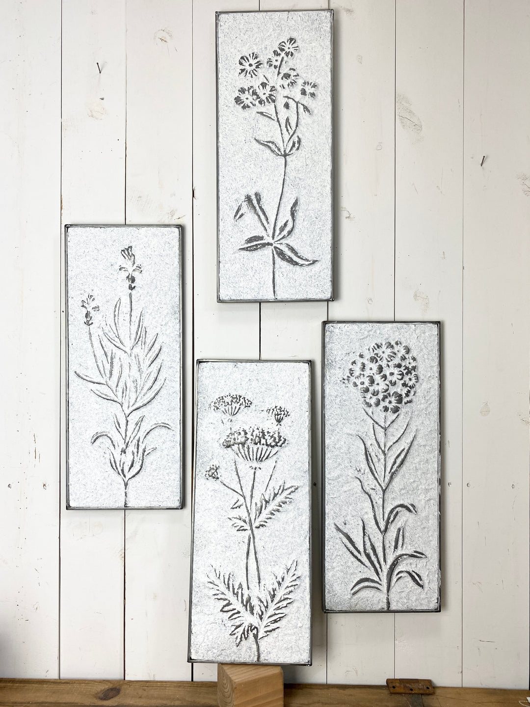 Metal White Washed Embossed Herb Prints