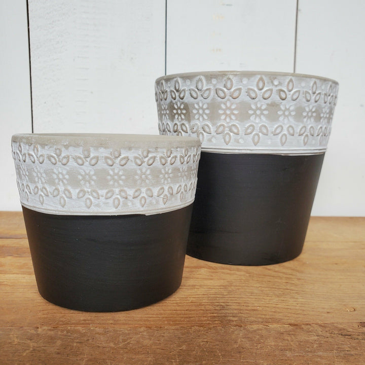 Terracotta White and Black Flower Pots