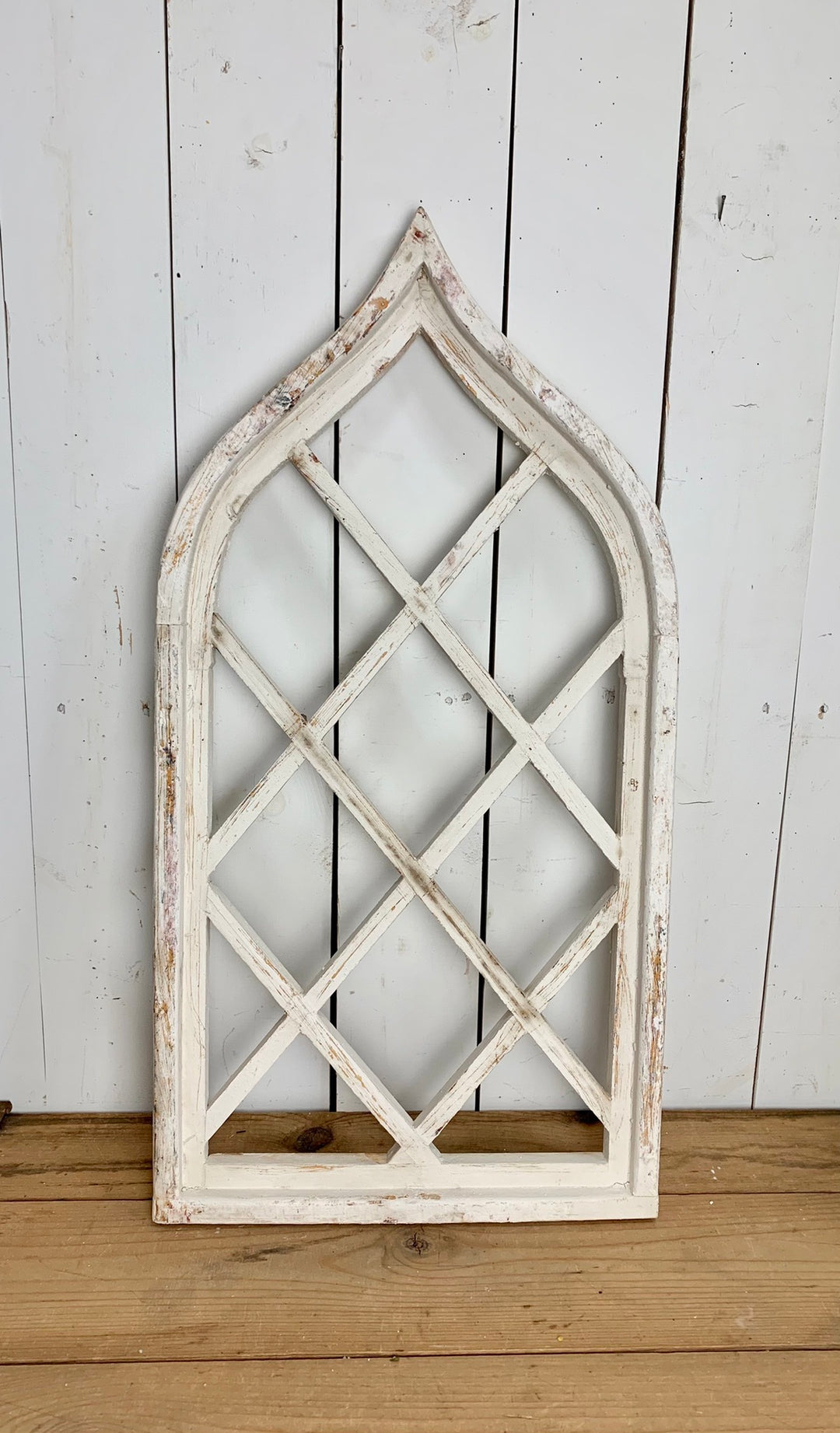 White Distressed Criss Cross Church Window