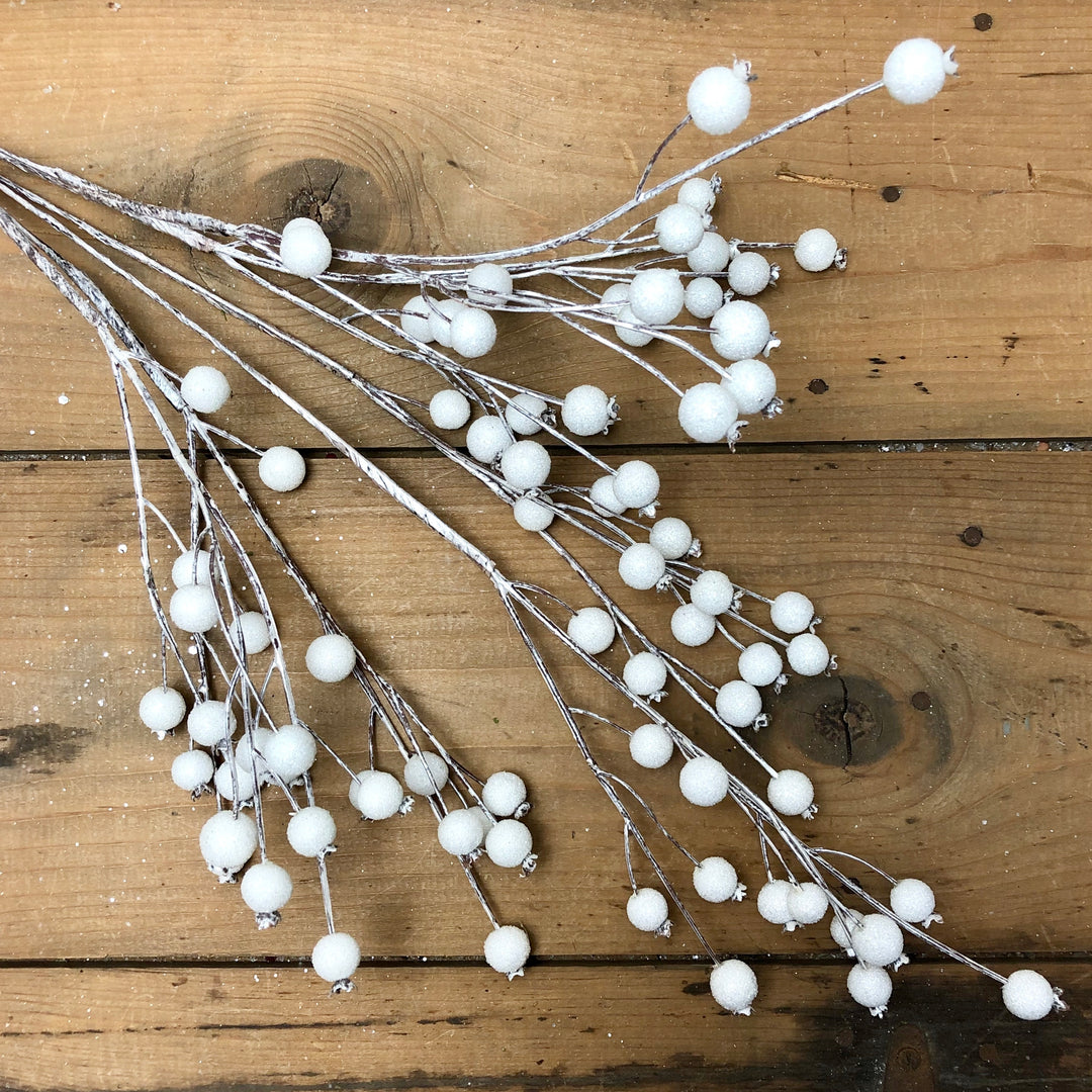 White Glitter Winter Berry Stem