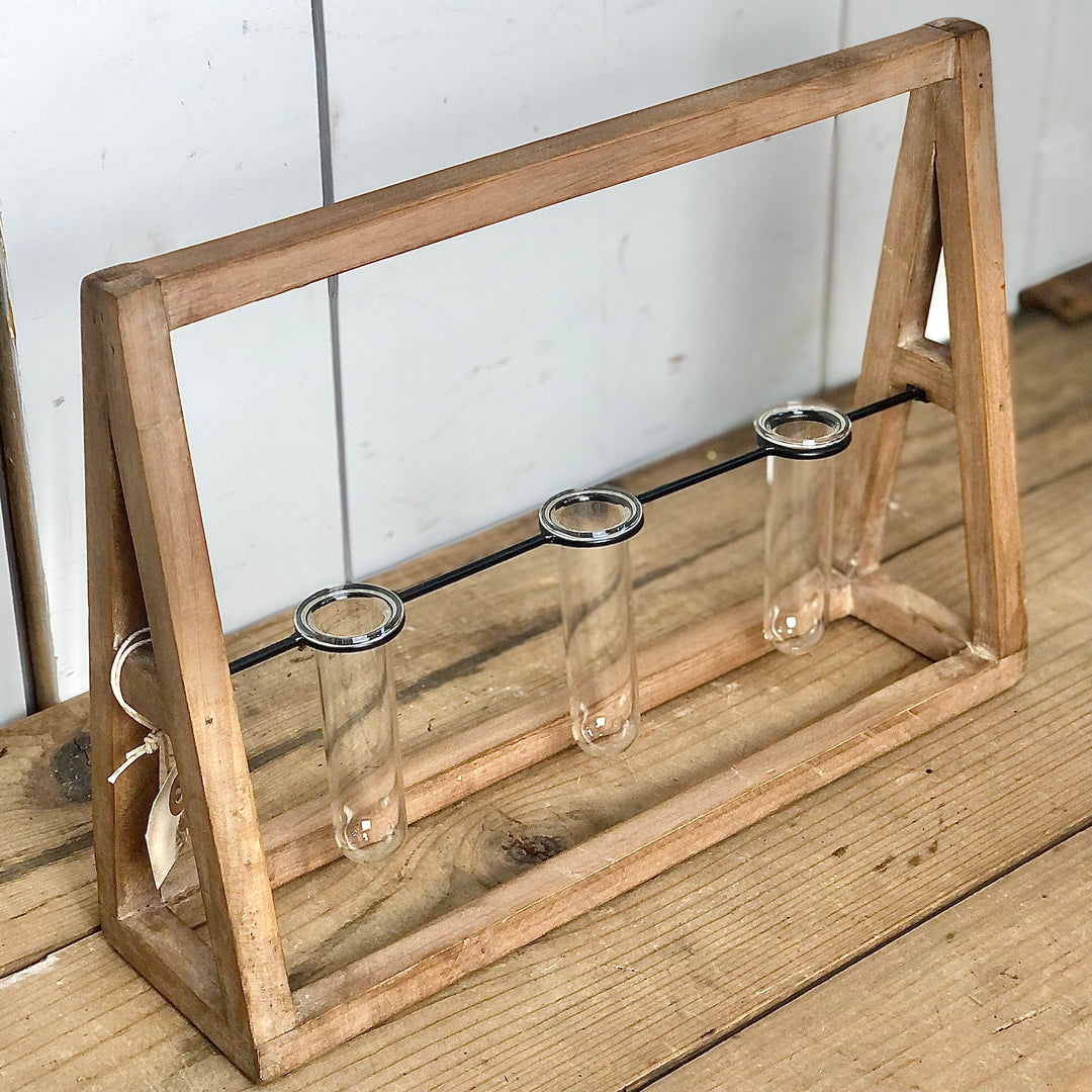 Wood and Glass Bud Vases