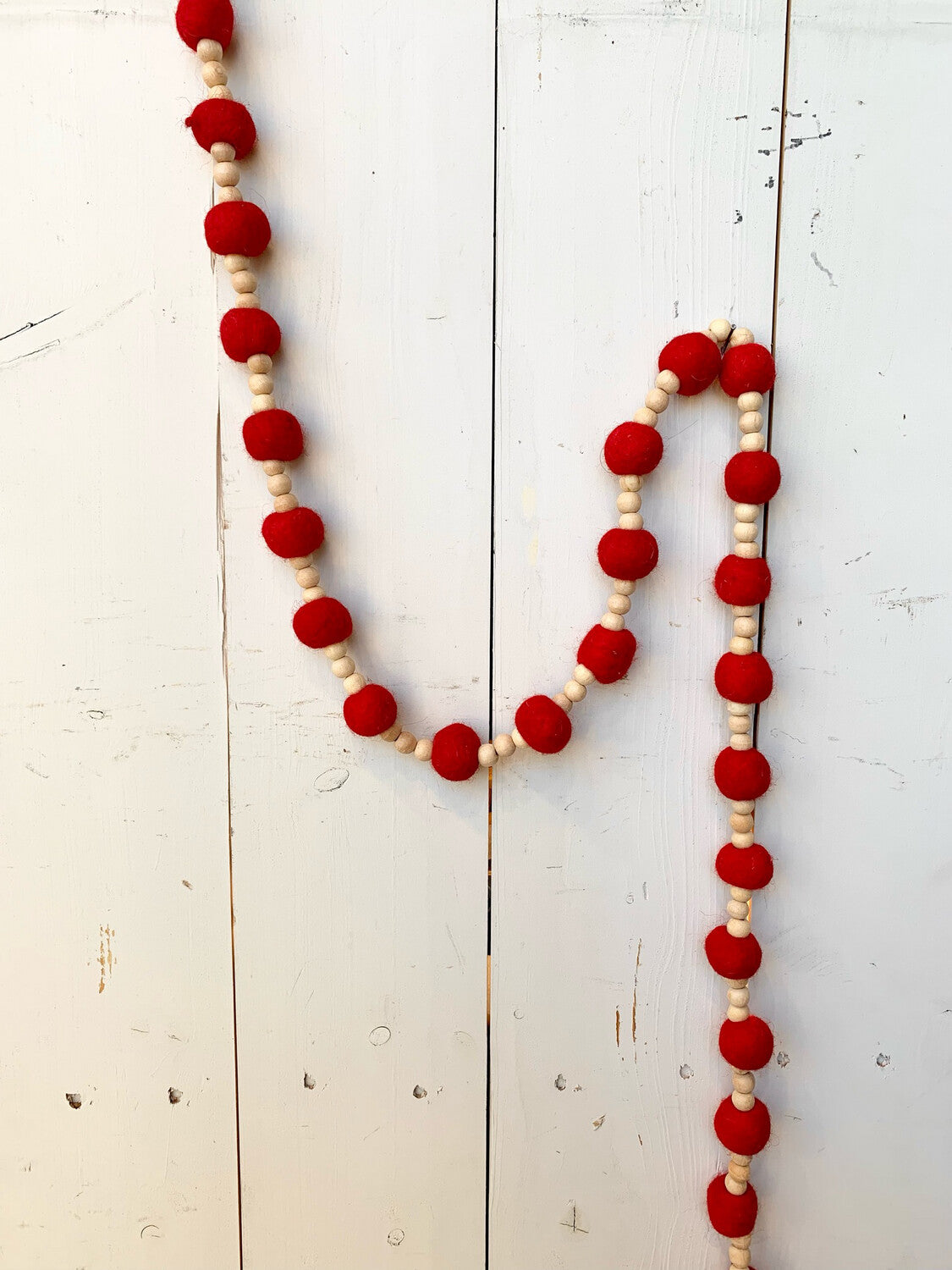 Red and Natural Wool Felt Bead Garland