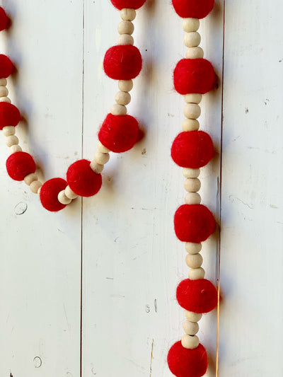 Red and Natural Wool Felt Bead Garland