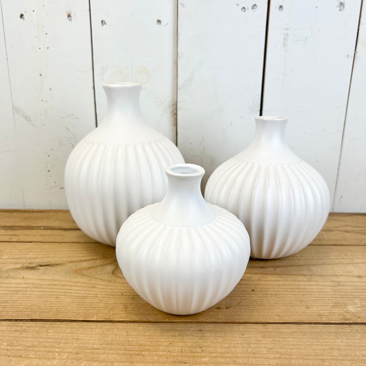 Ribbed White Vases