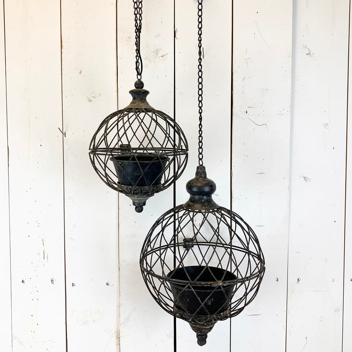 Black Sphere Hanging Planters