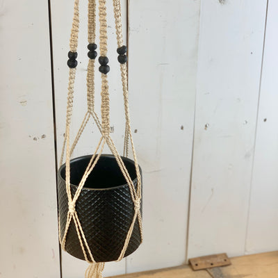 Ivory Macramé Hanger with 1 Tier of Black Beads