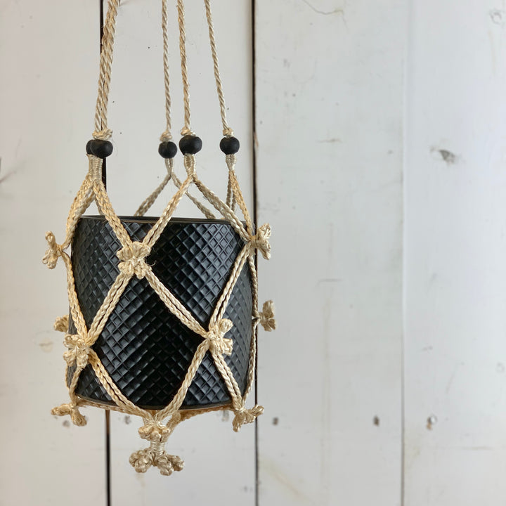 Ivory Flower Plant Hanger with Black Beads