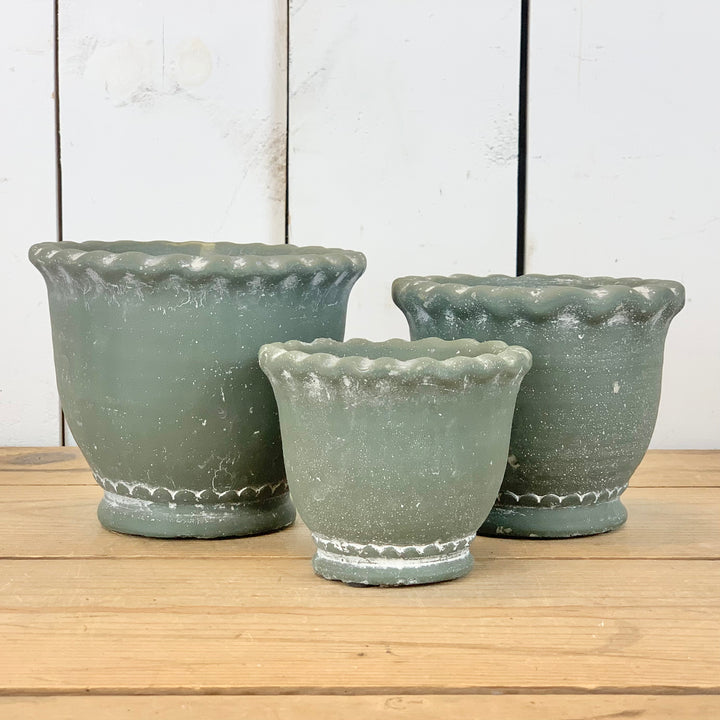 Green Scalloped Cement Pots