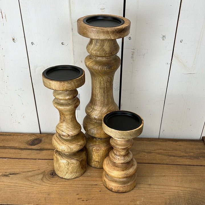 Wooden Candlesticks, Set of 3